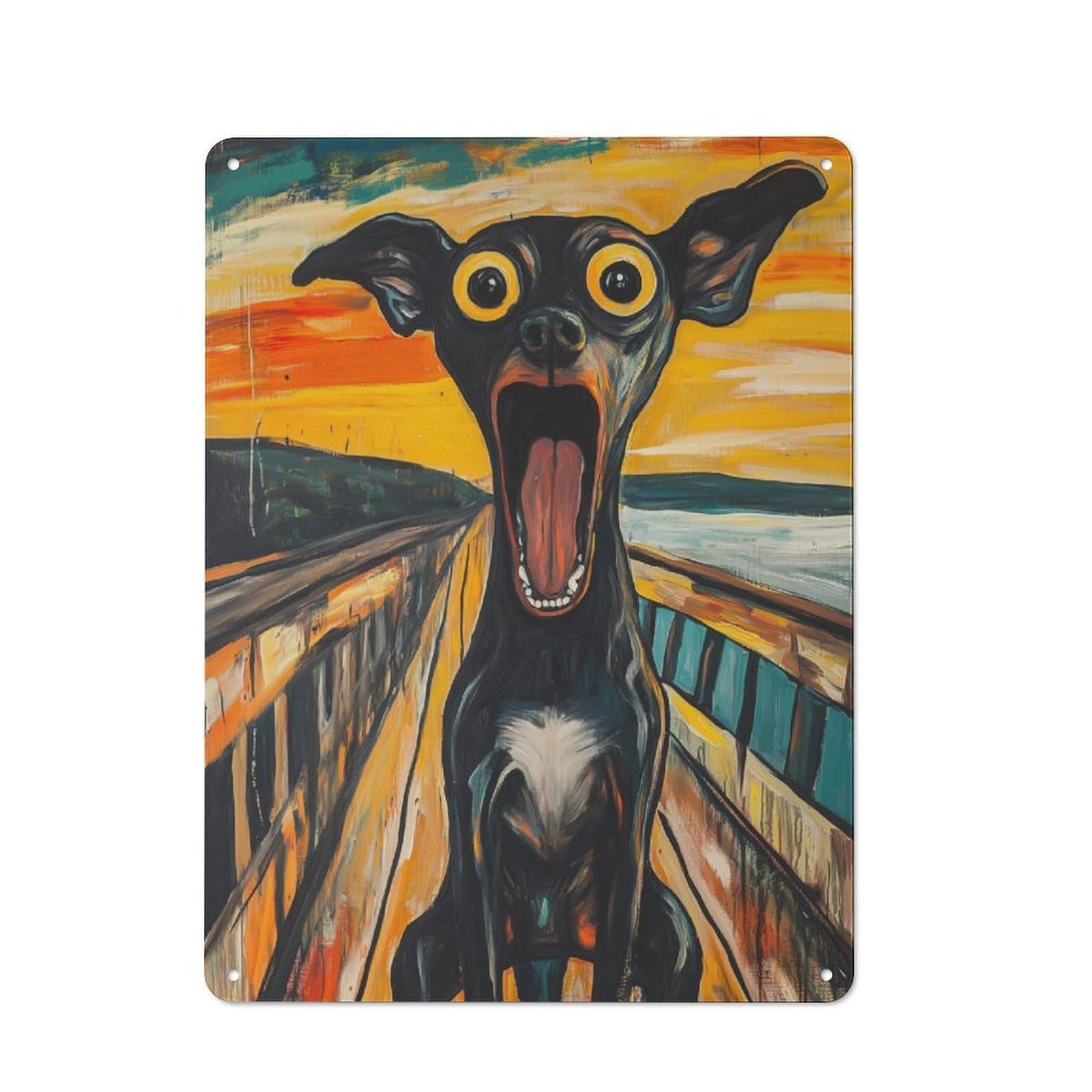 Junmoney Dog Scream Painting Retro Tin Wall Plaque 40X30cm For Studio Or Craft Room, Winter Wall Decor For Creative-Space Collectors