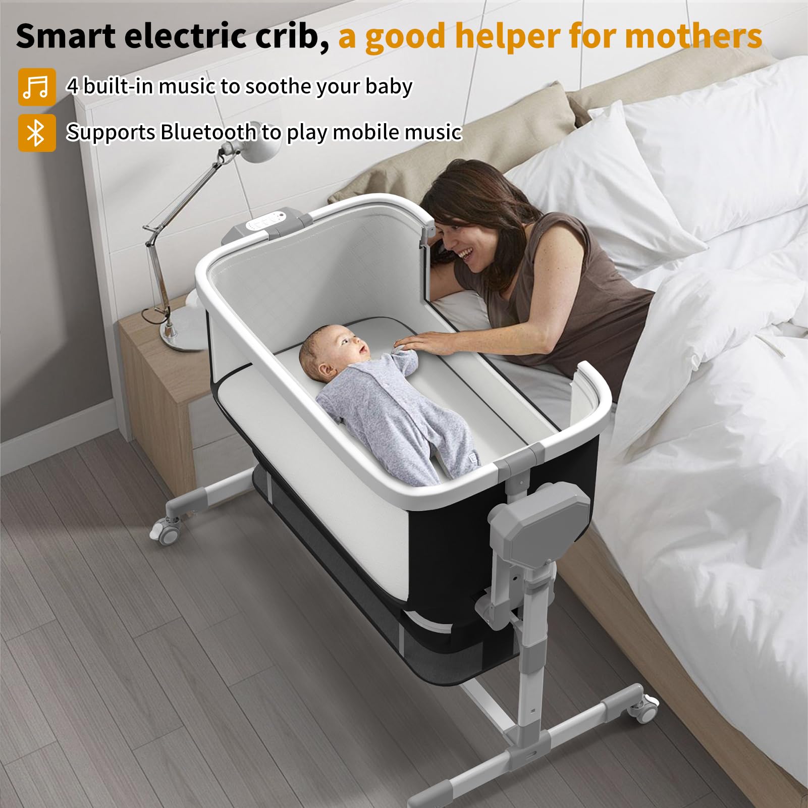 Bedside Bassinet Electric Rocking Bassinet Auto Swing Baby Bed