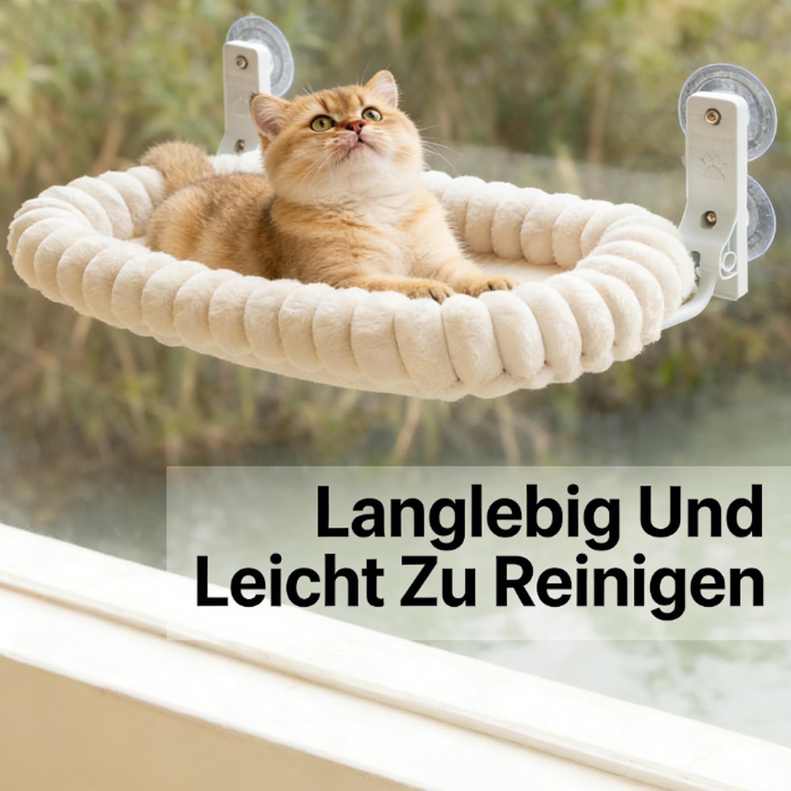 Katzenbett Fenster, Fensterliege für Katzen, Katzen Fensterliege mit Abnehmbarem hält bis zu 18kg Katzenhängematte (Weiß)