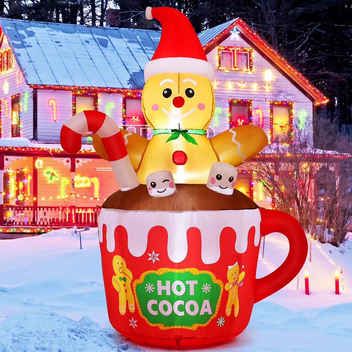 GOOSH 6 FT Christmas Inflatables Outdoor Decorations, Gingerbread Man Blow Up Yard Decorations Sitting in The Hot Cocoa Mug Scene with Built-in LEDs for Indoor Party Garden Lawn Decor - Image 3