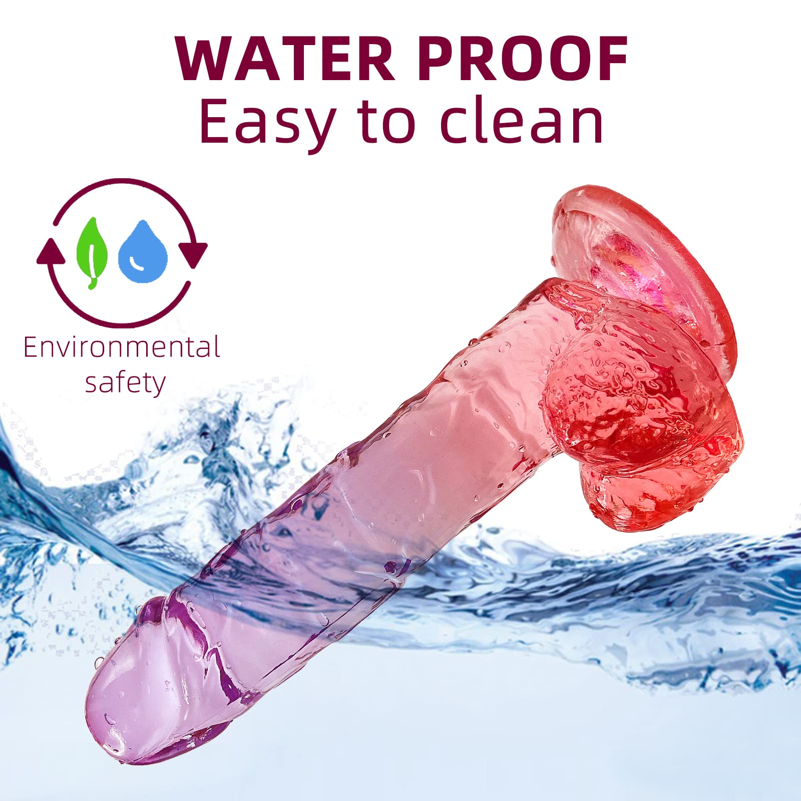 Realistic Dildo Clear Silicone 7.8" Purple-Red Gradient Dildo with Strong Suction Cup for Women Hand Free Play Flexible Soft Penis Dong, Adult Sex G-spot Dildos Toys for Vaginal and Anal Stimulation