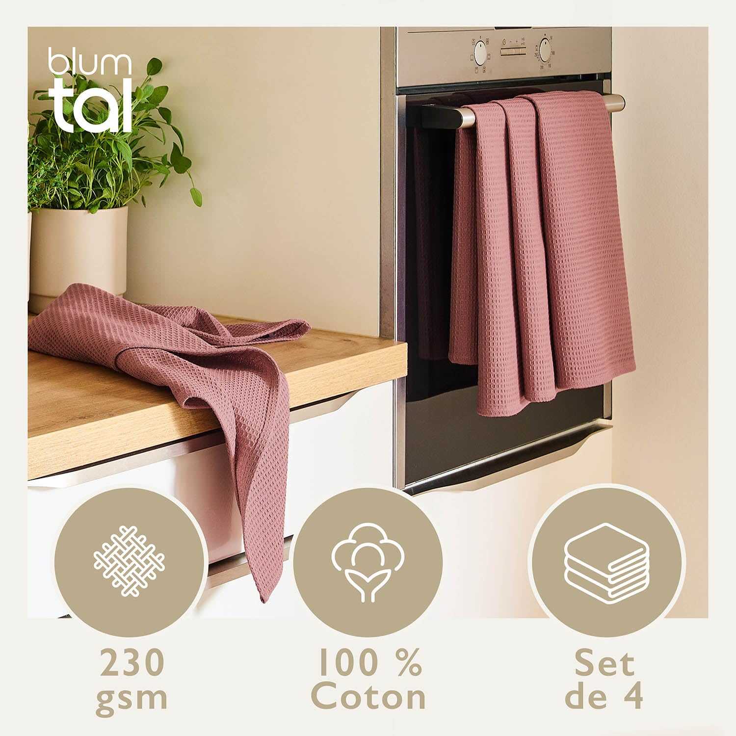 Torchons De Cuisine KRAPPS 100% Coton - Fabriqué Au Portugal - Tissu Éponge Absorbant - Motifs Décoratifs - Lot