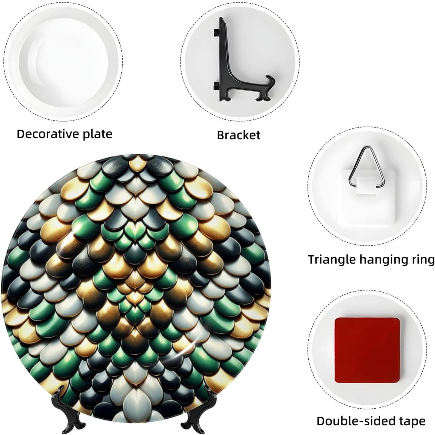 Snake-Scales-Pattern 10 Inch Decorative Plate With Stand, Elegant Display Wall Plate For Home Decor