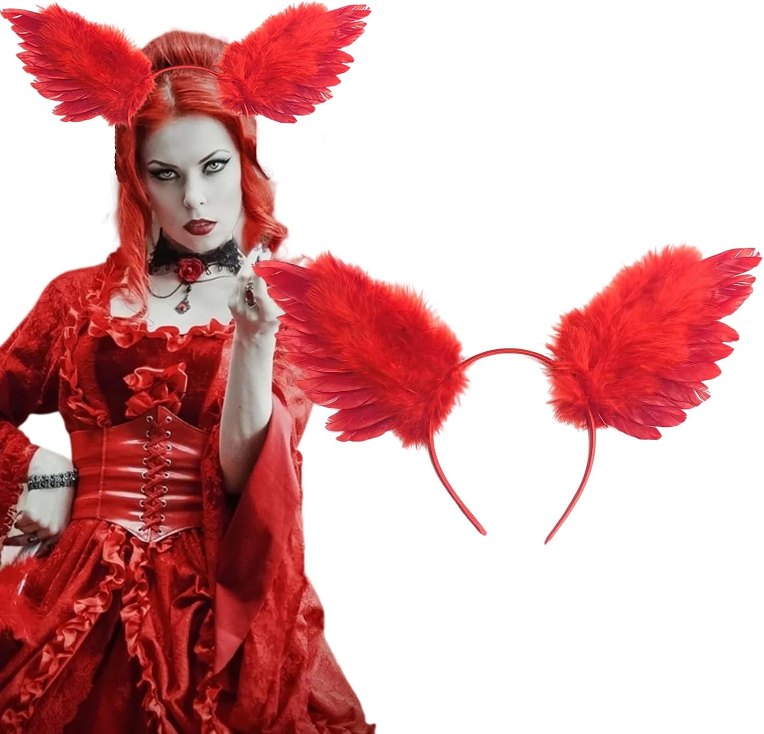 mdgfge Red Feather Headbands Feather Headpiece Ballet Style Ostrich Swan Wings Headwear Hair Accessory for Women Halloween Cosplay Valentine Carnival Party Headdress Supplies