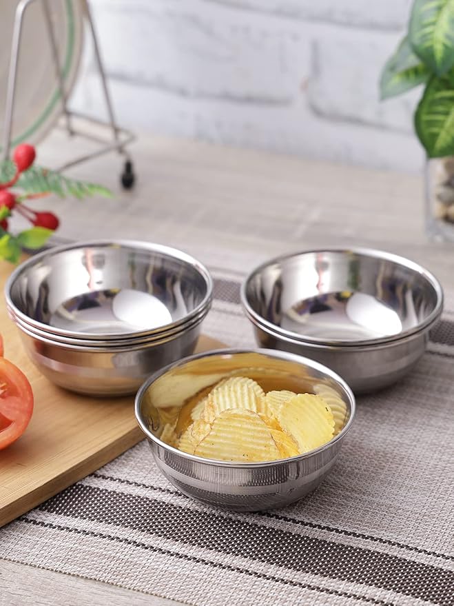 Neelam Stainless Steel 6, 22 Gauge Diamond Prem 250 ml Vati, Set of 4, Dinner Bowl Katori Serving Vati, Durable Quality, Elegant, Perfect for Serving Snacks, Desserts, and Condiments