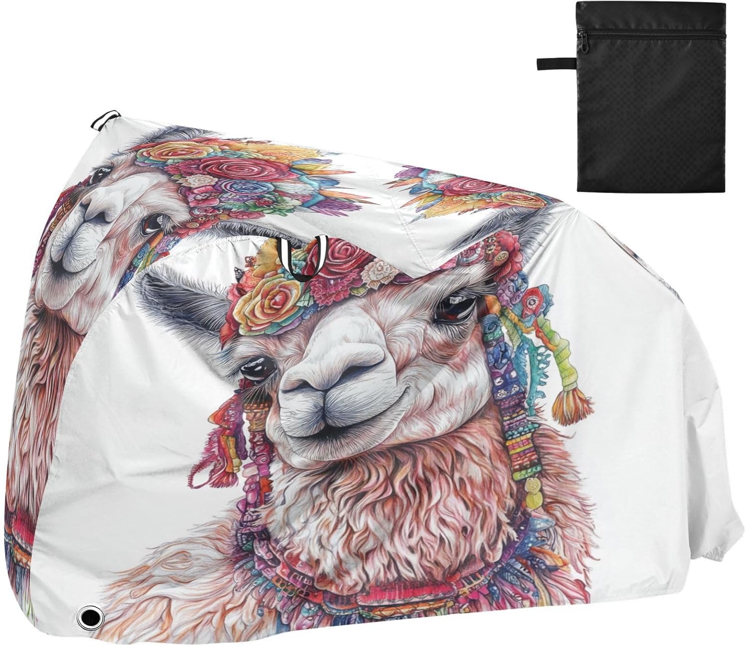 ALAZA Boho Llama Alpaca Rose Wreath Bike Cover Waterproof Outdoor Ebike Bicycle Covers Tarp Protection for 1/2 Bikes, Sun UV Dust Wind Proof
