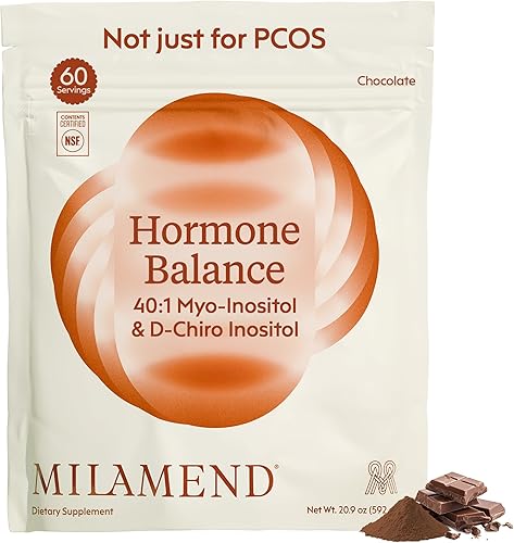 Miniatura 10 de Milamend Equilibrio Hormonal para Mujeres 40:1 Myo-Inositol D-Chiro Inositol Suplemento + CoQ10, ALA y Aminoácidos – Fertilidad, Apoyo Ovarico y