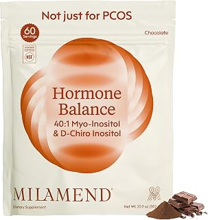milamend Hormone Balance for Women 40:1 Myo-Inositol D-Chiro Inositol Supplement + CoQ10, ALA, & Amino Acids – Fertility, Ovarian & Cycle Support – Chocolate Powder – 30-Day Supply