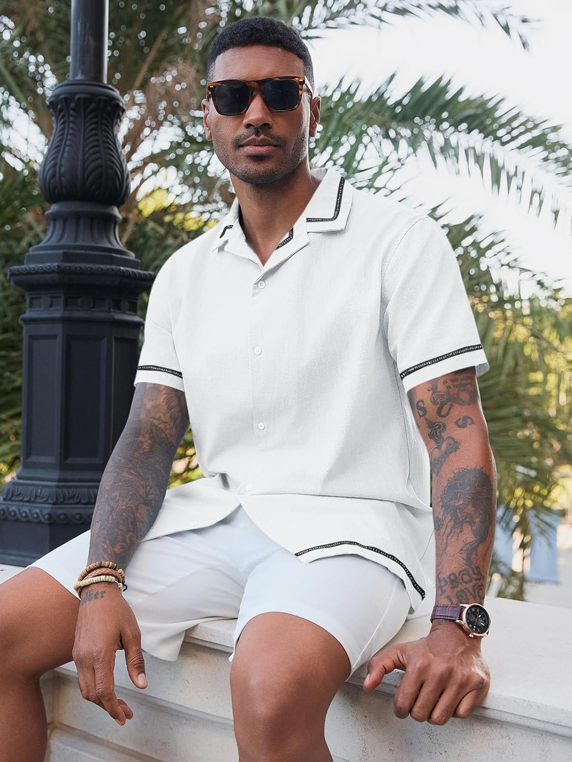 Runcati Mens Short Sleeve Shirt Button Down Casual Cuban Linen Shirts Summer Beach Vacation Tops - Image 4