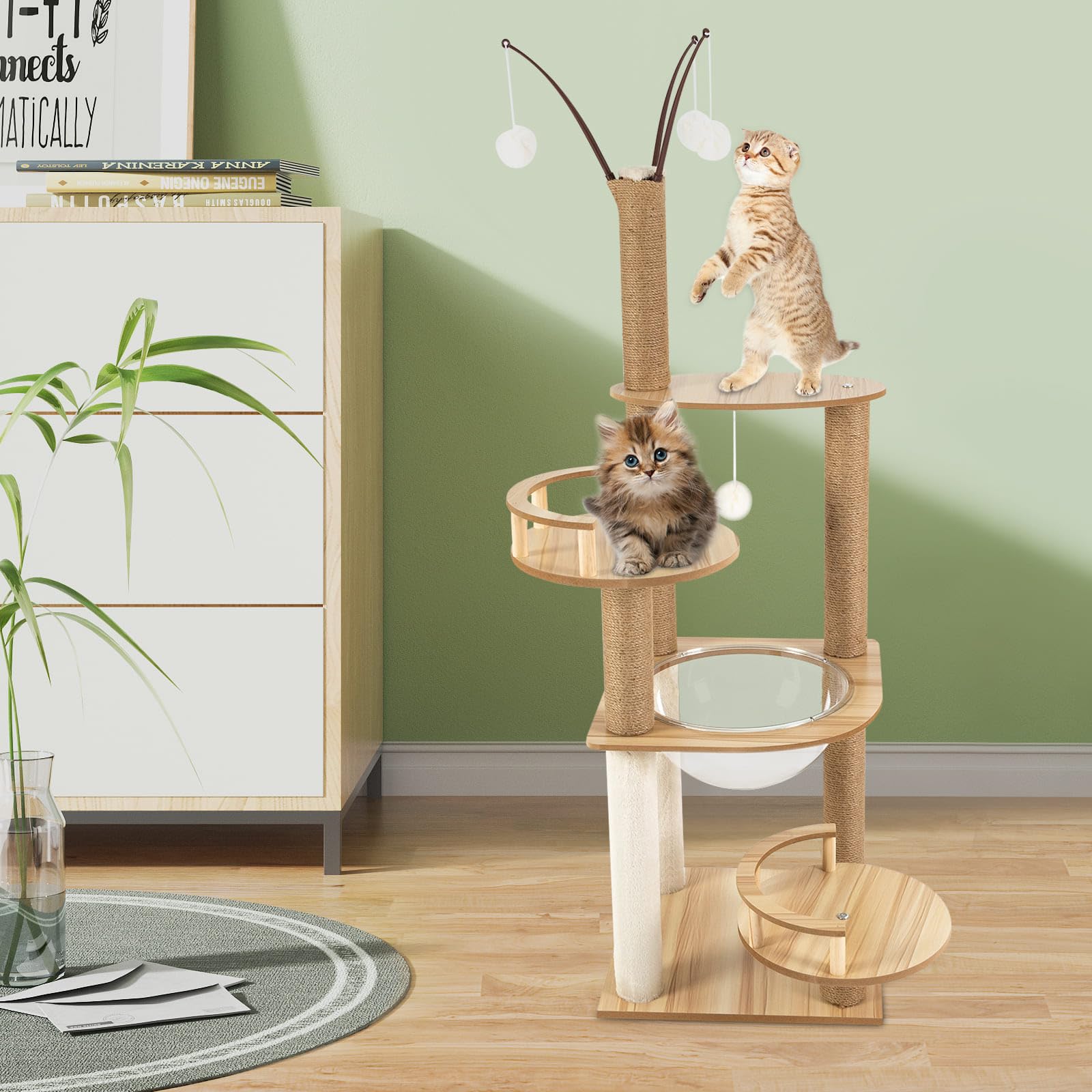Arbre à Chat Griffoir 4 Niveaux 132 cm, Épaissie et Stable, Poteaux Recouverts de Cordes de Chanvre et Polaire Résistantes aux Griffes