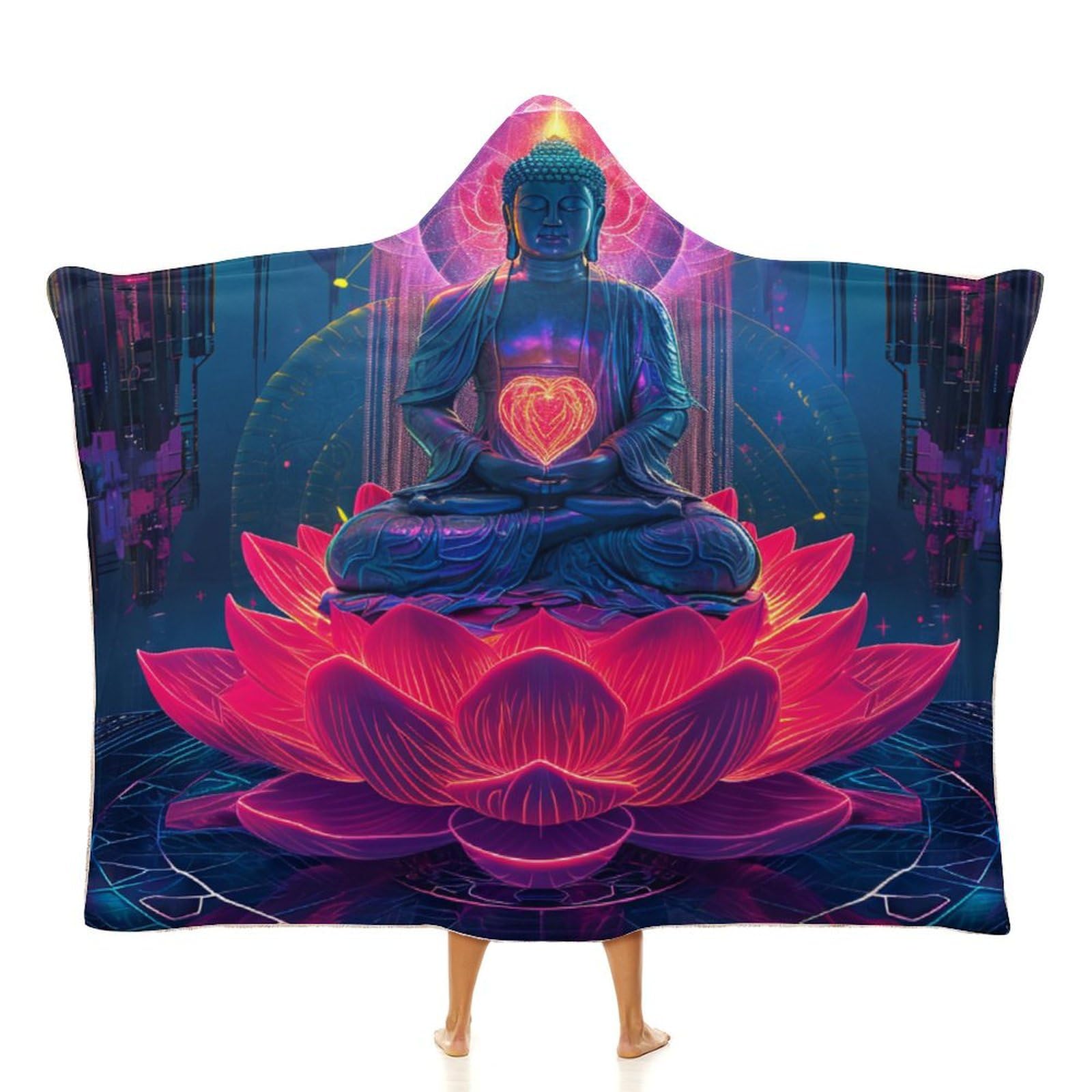 Lorolivier Men's Style Buddha Oversized Cloak Hooded Blanket For Adults Cuddly Arctic Velvet Wearable Snuggle Blanket Hoody For Adults Kids Teenager, Super Warm And Soft,40"X50"
