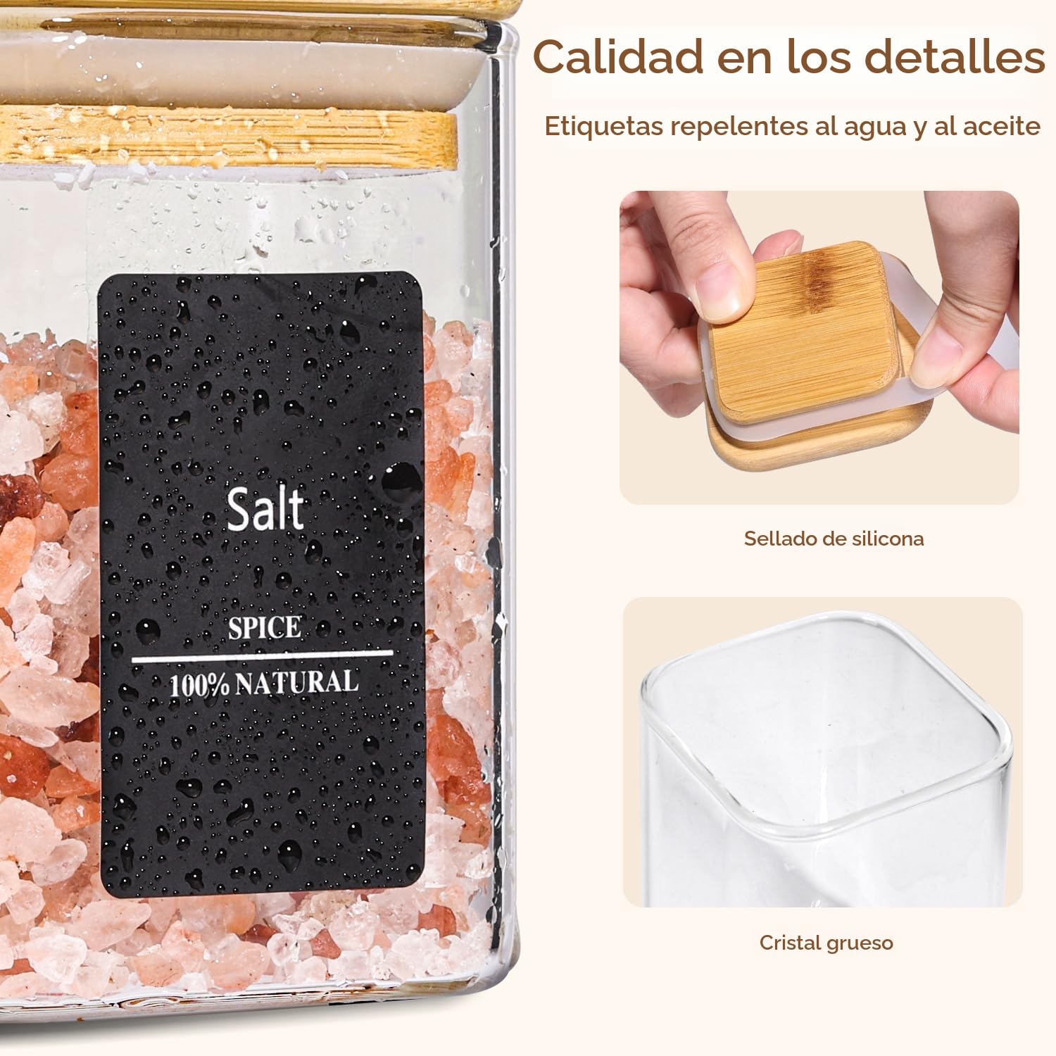 ComSaf Botes Especias Cristal 300 ml 16 Piezas, Botes Especias Cristal Cuadrados con Tapa, Frascos Especiarias Herméticos, para Sal, Pimienta, Canela, Ajo, Cocina, Mesa de Comedor y Hogar