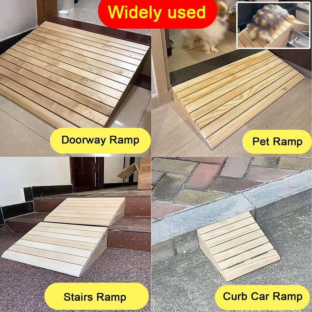 7-15cm Altura Rampa De Umbral De Puerta De Madera Maciza, Rampas De Bordillo Portátiles Rampa De Acceso, Rampa para Silla De Ruedas De Madera para Puerta/Escalones(30x26x7cm/12x10x2.8in)