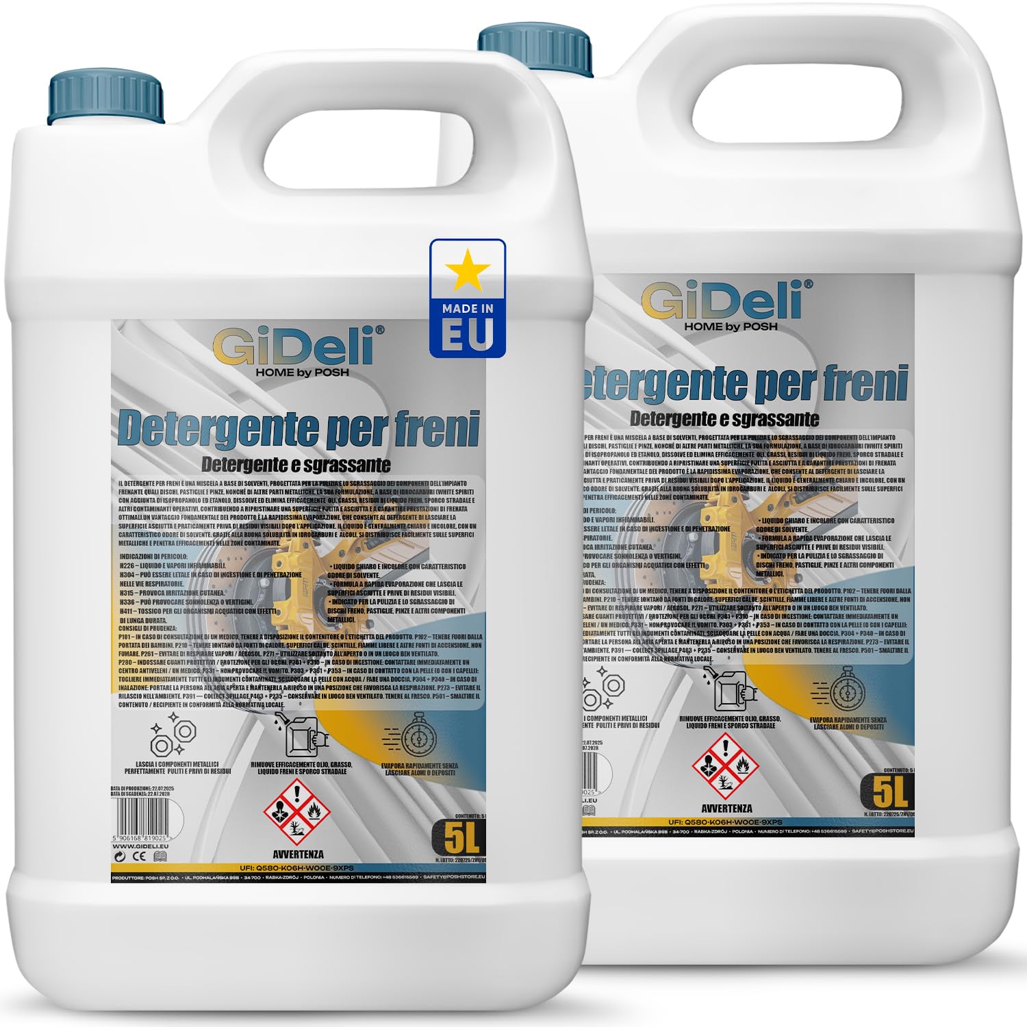 GiDeli Detergente per freni, 2 x 5 l, una tanica per luogo di lavoro