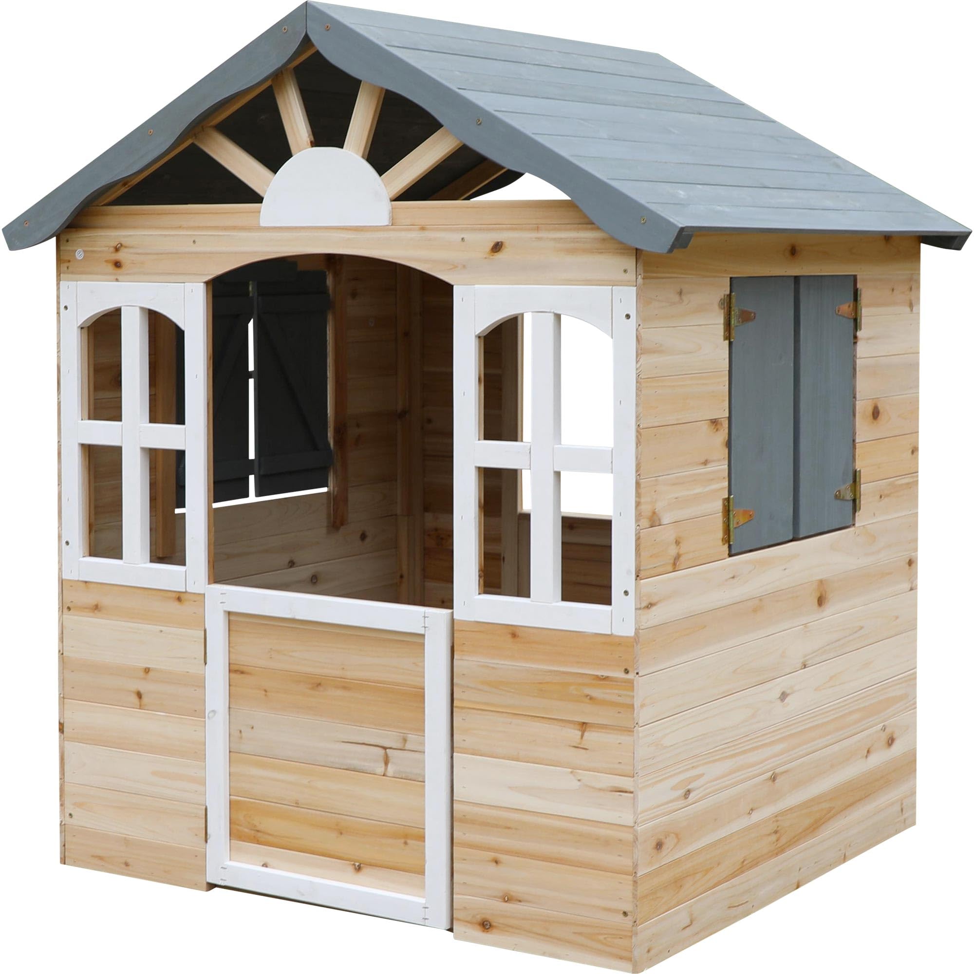 dobar® Kinder-Spielhaus aus Holz mit Fenster und Türen - Spielhaus Outdoor Bausatz mit einfachem Aufbau - Kinderhaus für Garten - Anthrazit - 115 x 102 x 125 cm