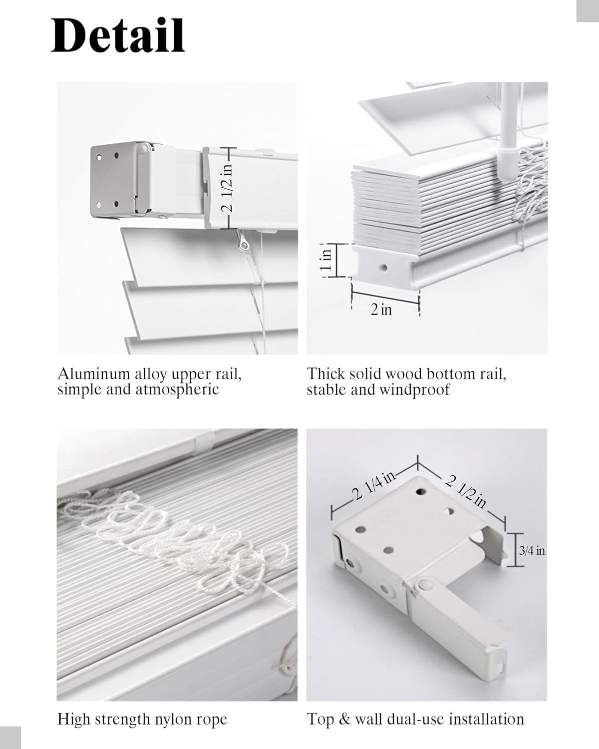 2'' Faux Wood Blinds for Windows, Wooden Blinds for Indoor Windows Cordless Horizontal Venetian Blinds, Mini Blinds Window Blinds. White.(15''W x 76''H or 38.1cmW x 193cmH)