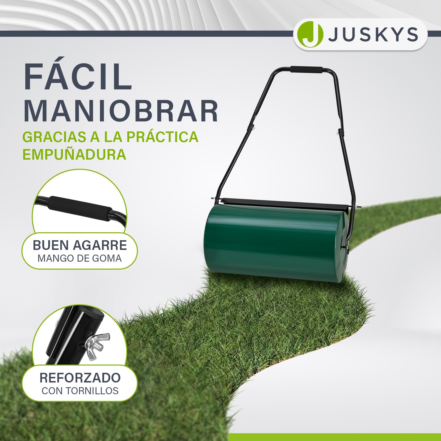 Juskys Rodillo de césped jardín Fritz con Deflector de Suciedad - Rodillo Manual rellenable de Agua/Arena - 48 l / 60 kg - Rodillo de jardín de 60 cm - Rodillo para césped y Campo
