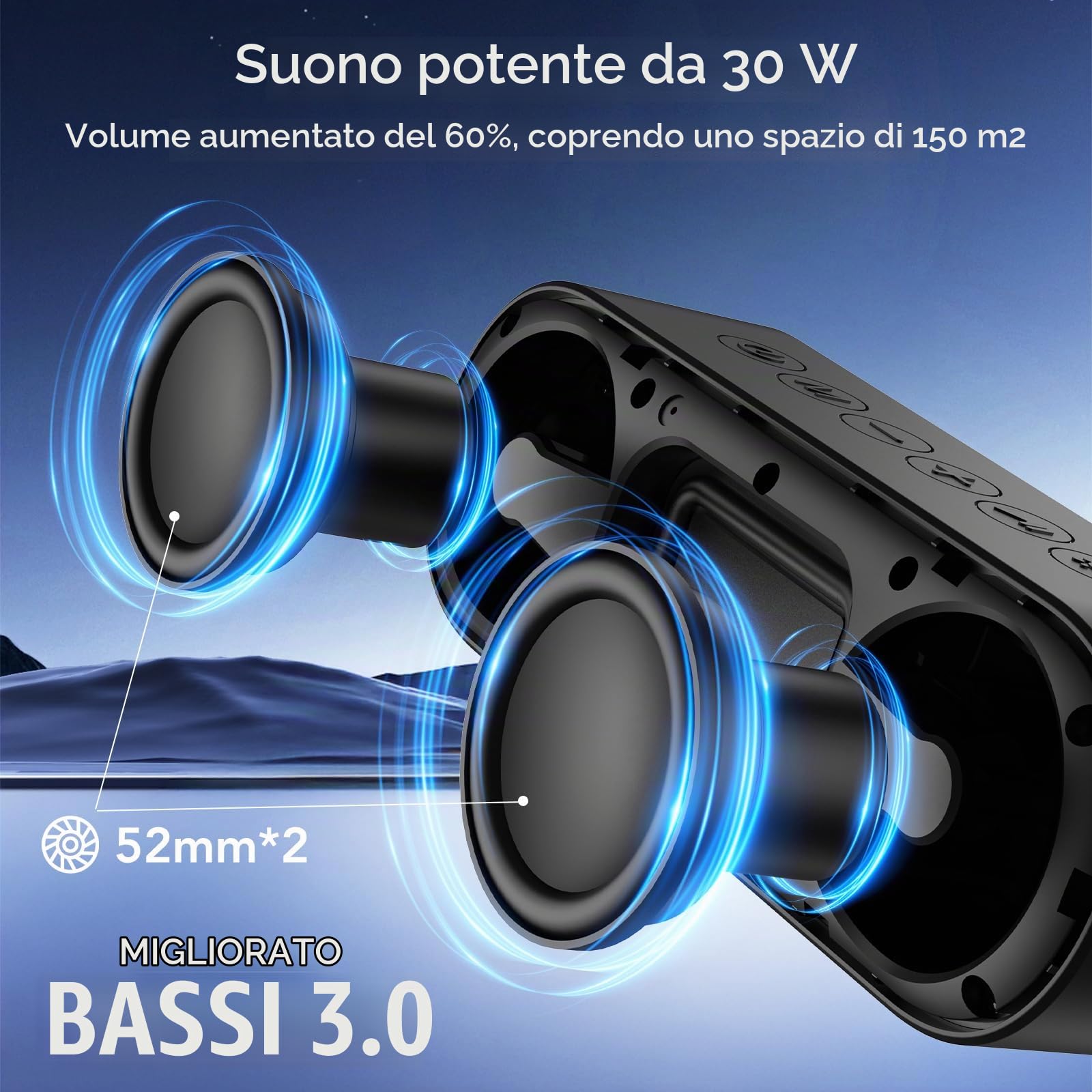 IKT Cassa Bluetooth Potente Portatile con Luci, Speaker Bluetooth 5.4, 30W Basso Potenziato, IPX7 Impermeabile, 7 Luci RGB, 30 Ore Autonomia, Altoparlante Bluetooth per Party, TWS AUX TF-Card