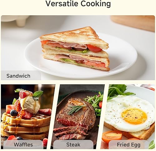 Miniatura 4 de SIMPLUS Sandwichera eléctrica con placas antiadherentes, luces indicadoras, mango de tacto fresco, fácil de limpiar y almacenar, perfecto para