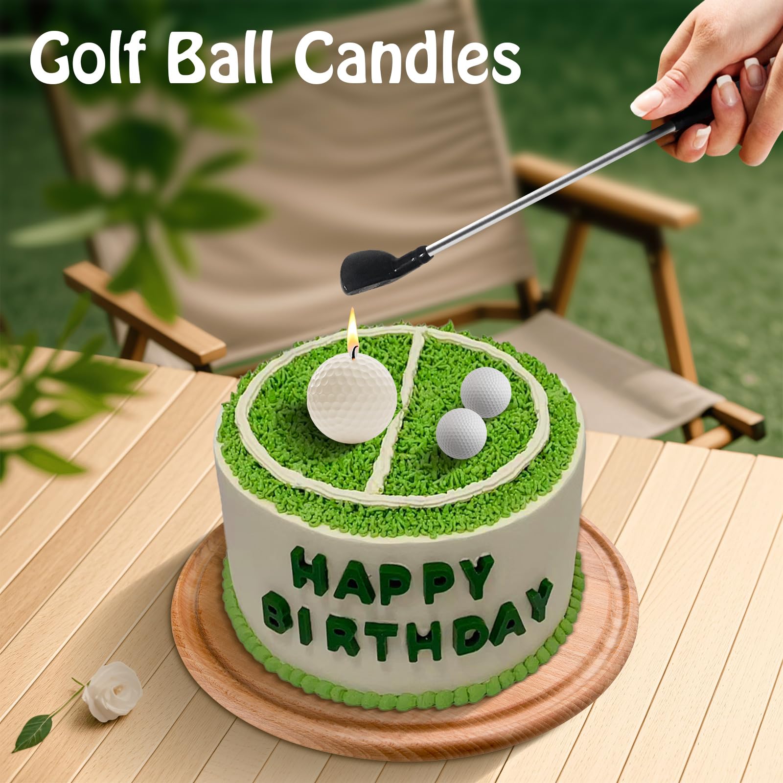 Velas de cumpleaños de pelota de golf, decoraciones de fiesta de cumpleaños de golf, decoración de pastel de golf, mini club de golf para decoraciones de cumpleaños temáticas de deportes de golf