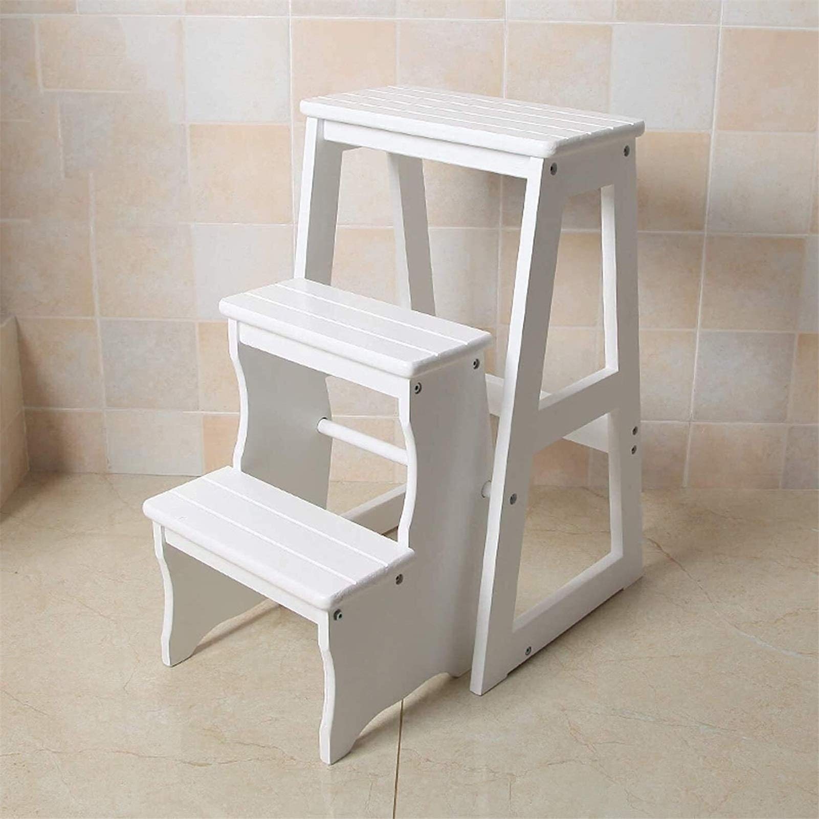 Taburete portátil con escalones de madera: escalera plegable de alta durabilidad