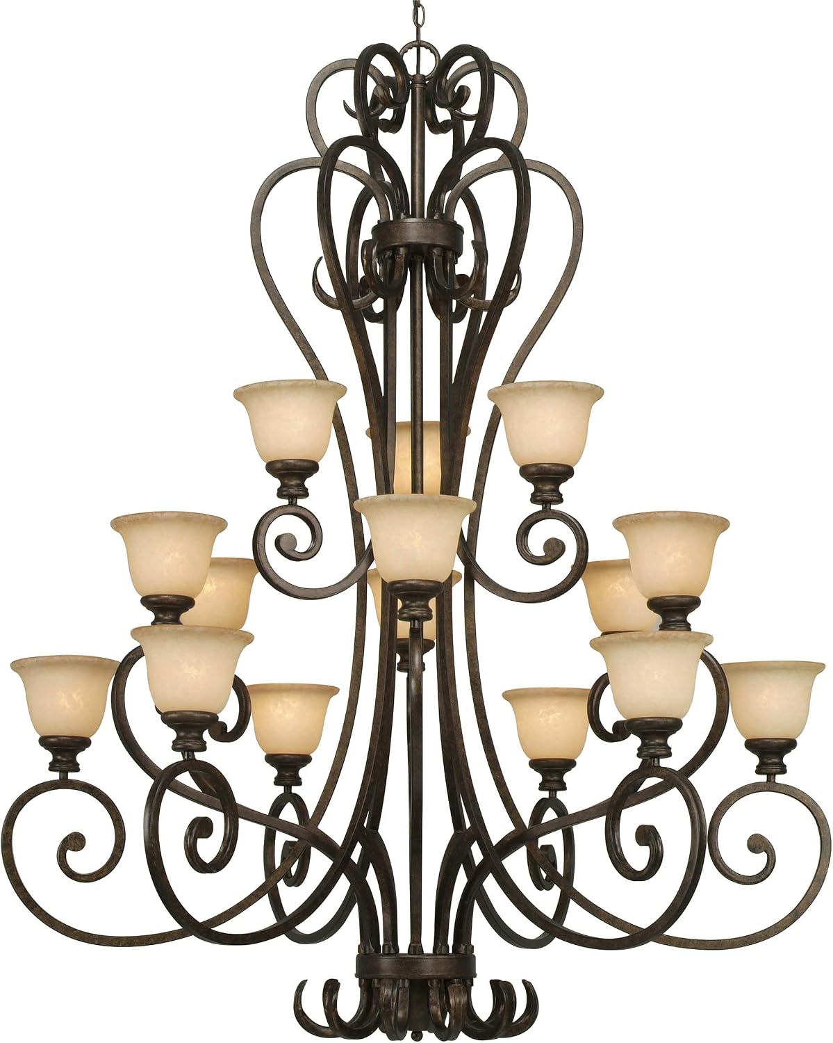 Golden Lighting 8063-15L BUS Chandelier with Tea Stone Glass Shades, Burnt Sienna Finish- Chandeliers, Chandeliers for dining room, Dining room Chandelier, Ceiling Light fixture,