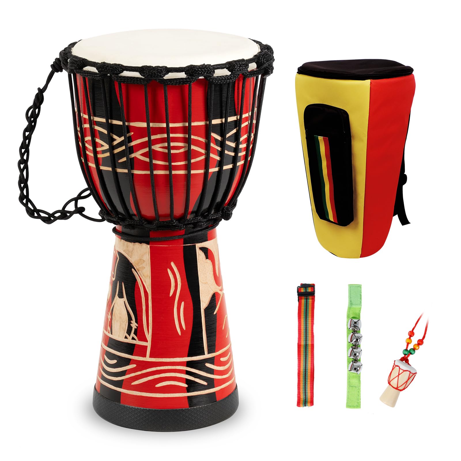 Djembe Drum, MOSEN Africa Drum Hand-Carved 8'' x 20'' Mahogany Goat skin DrumAhead for Adults Beginners(8 inch)