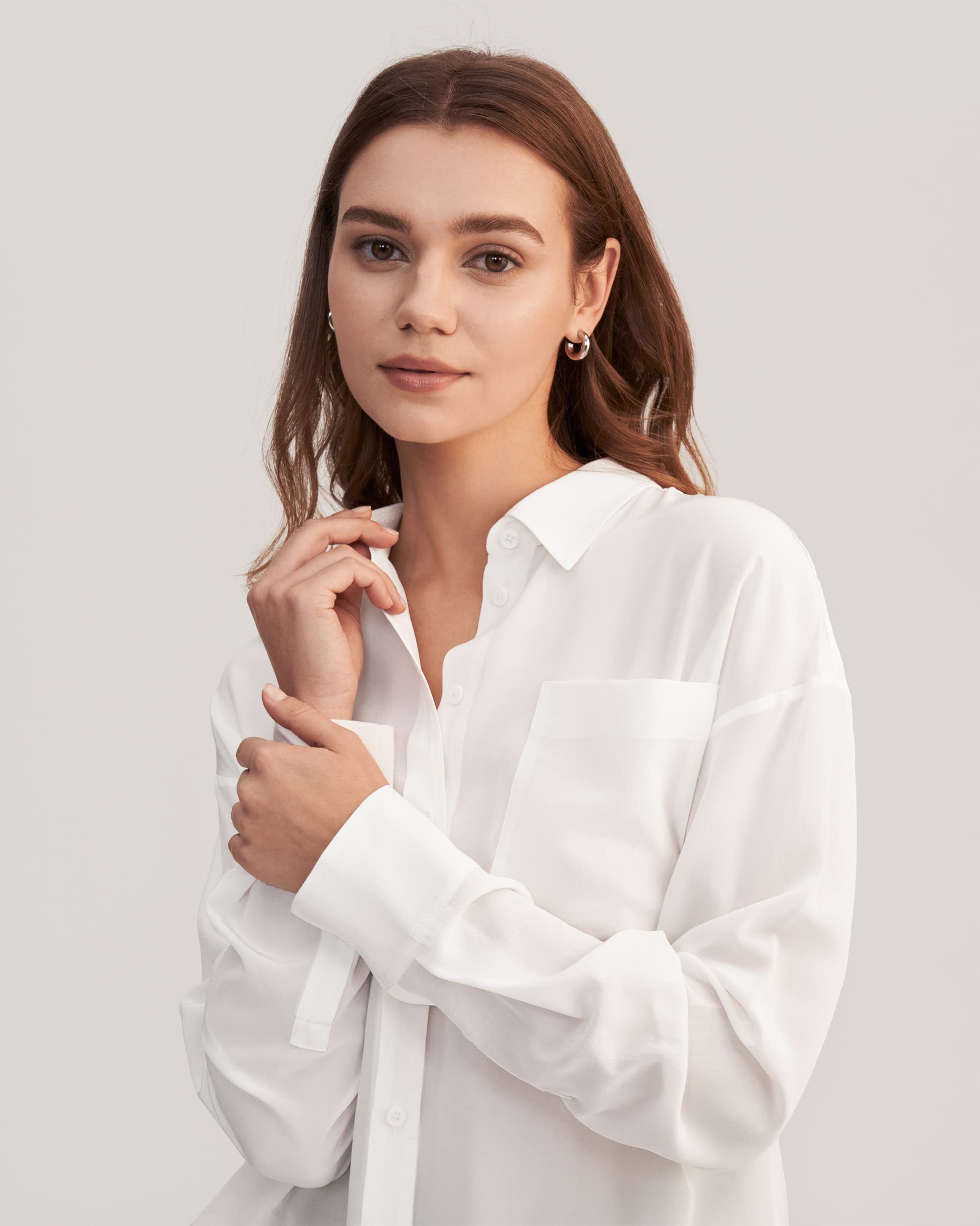 LilySilk Damen Reine Seidenhemd Damenbluse Damenhemd Klassische Bluse V-Ausschnitt Elegante Freizeitkleidung
