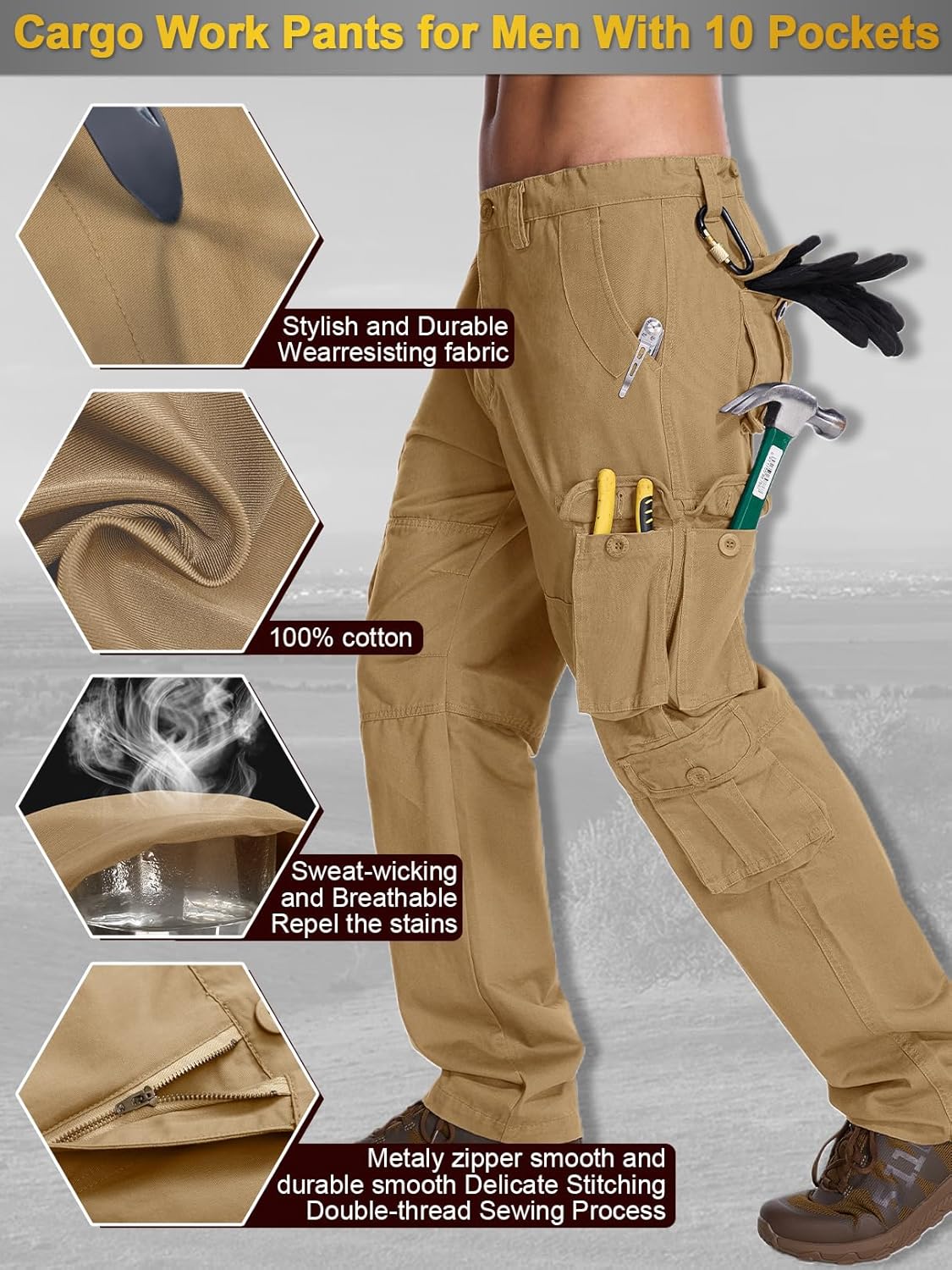 Men's BDU Casual Military Pants, Tactical Wild Army Combat ACU Rip Stop Camo Cargo Work Trousers with 10 Pockets - Image 2