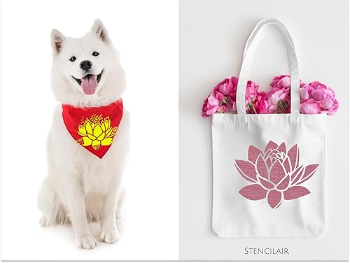 Miniatura 4 de Plantilla grande de flor de loto para pintar en madera, lienzo, papel, tela, paredes y muebles, 10 x 10 pulgadas, plantilla de flores silvestres,