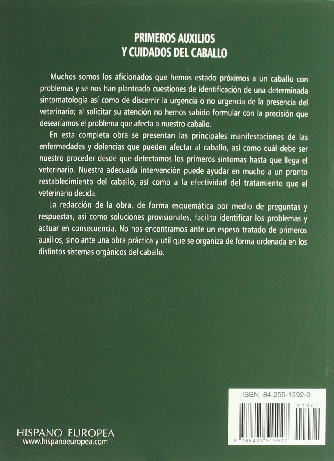 Primeros auxilios y cuidados del caballo (SIN COLECCION)