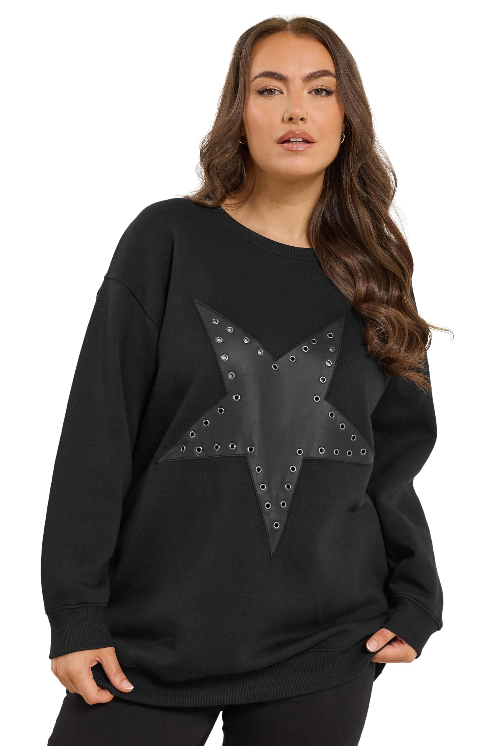 Yours Curve Faux Leather Star Eyelet Sweatshirt - Women's - Plus Size Curve