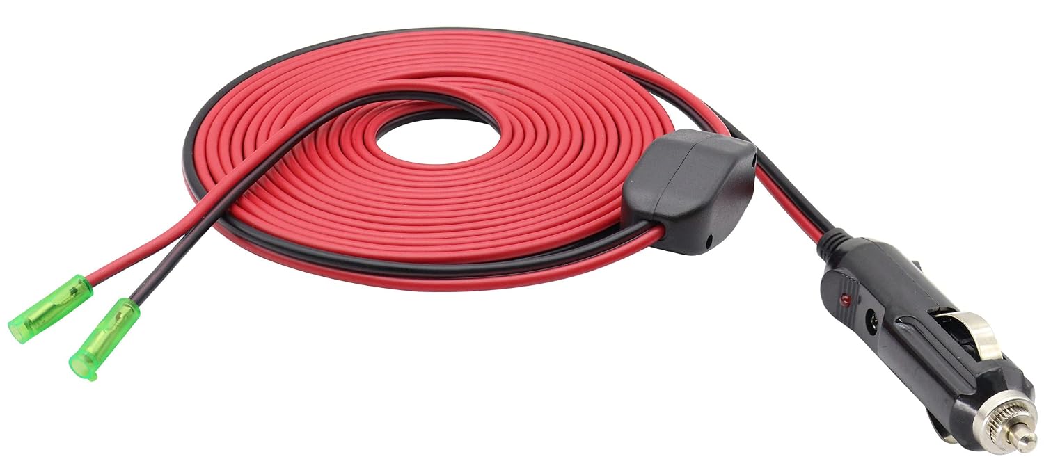 12Volt Fused Replacement Cigarette Lighter Male Plug with Leads Cable 16AWG Cigarette Lighter Male Plug Quick Release Disconnect Plug Adapter Charging Cabl with Fuse and Switch(5M/16ft-Leads)