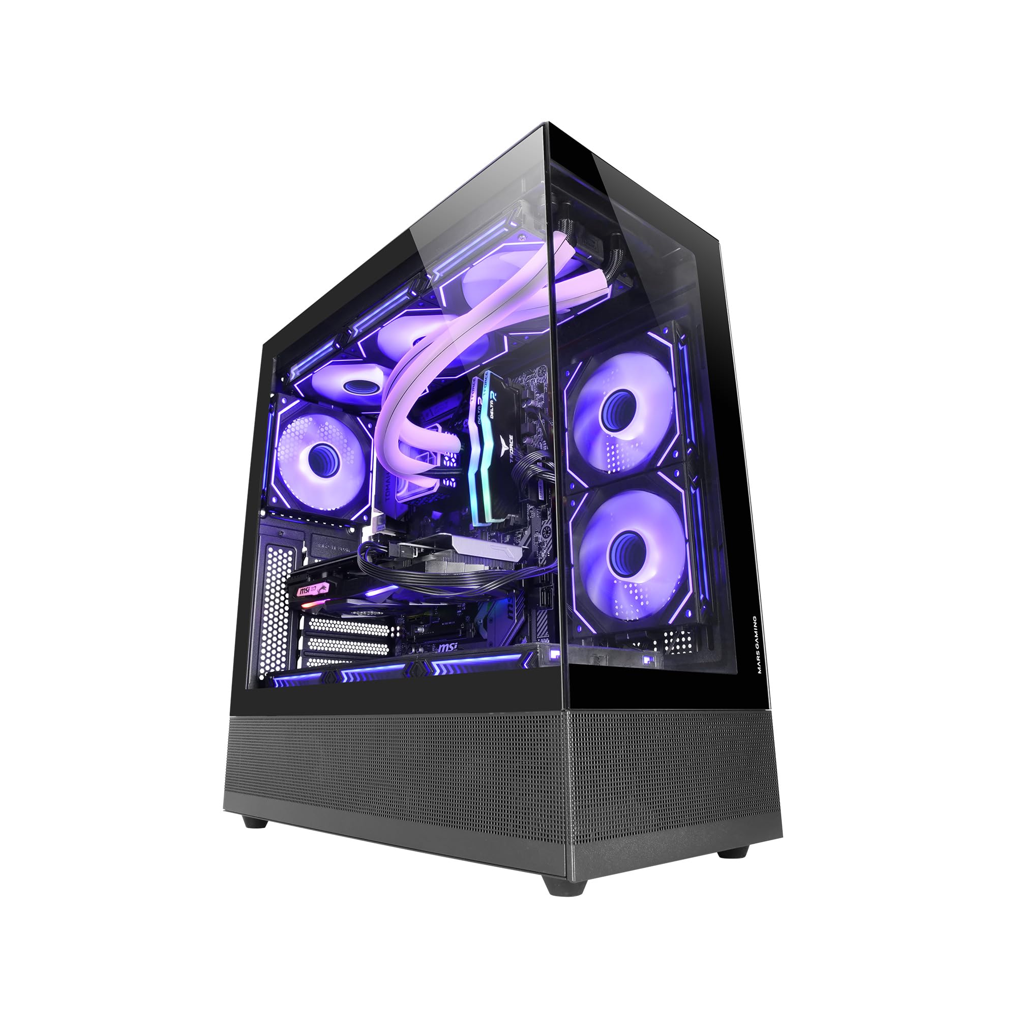 Mars Gaming MC-SET, Case PC ATX, Pannelli Frontali e Laterali Vetro Temperato Continuo, Design Inferiore con Tecnologia AirTech Mesh, Semitower Gaming Doppia Camera, Capacità Fino a 9x Ventola, Nero