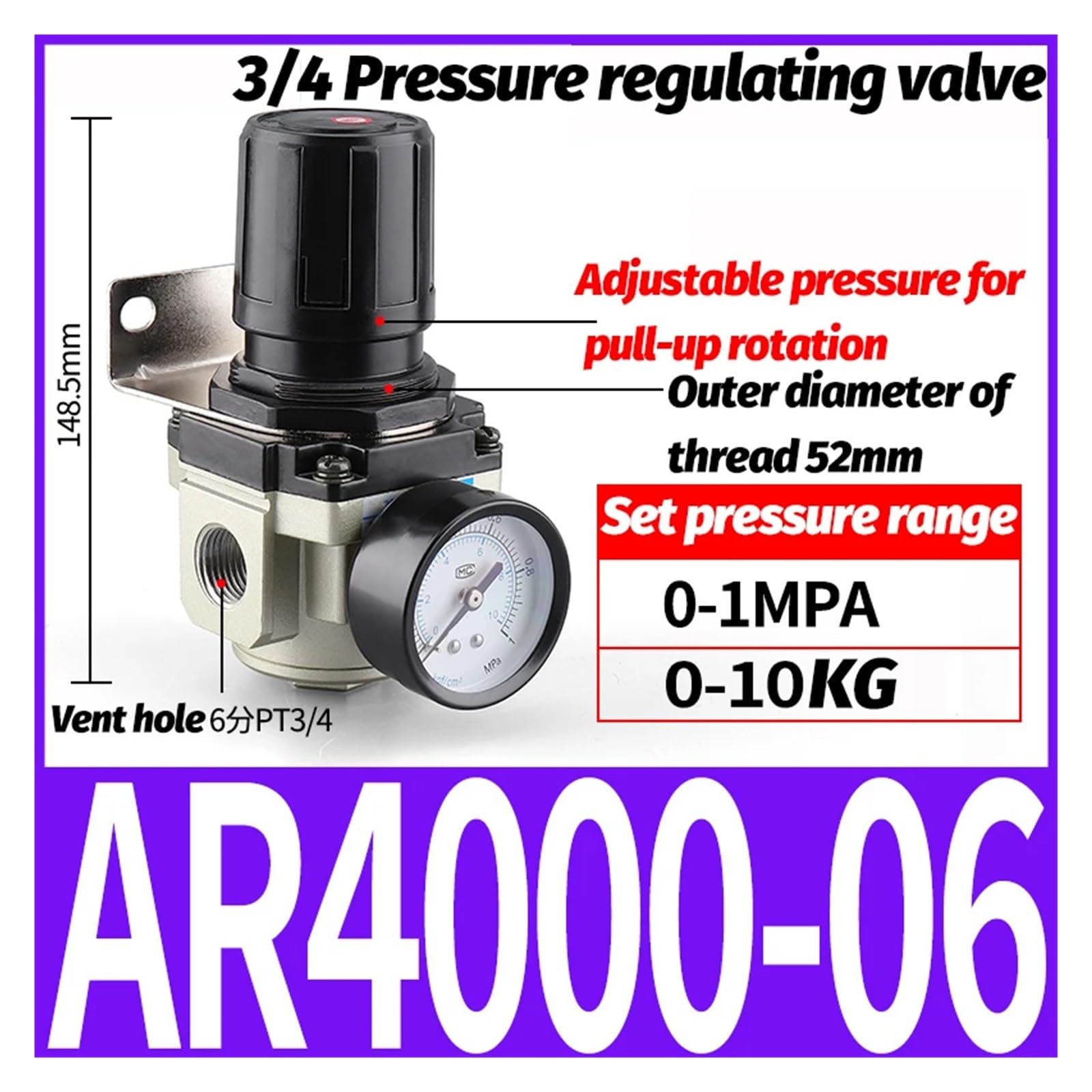 AR2000 G1/4 Mini regolatore di pressione aria Valvola di riduzione pneumatica regolabile con manometro for compressore AR3000-03 AR4000-04(AR4000-06)