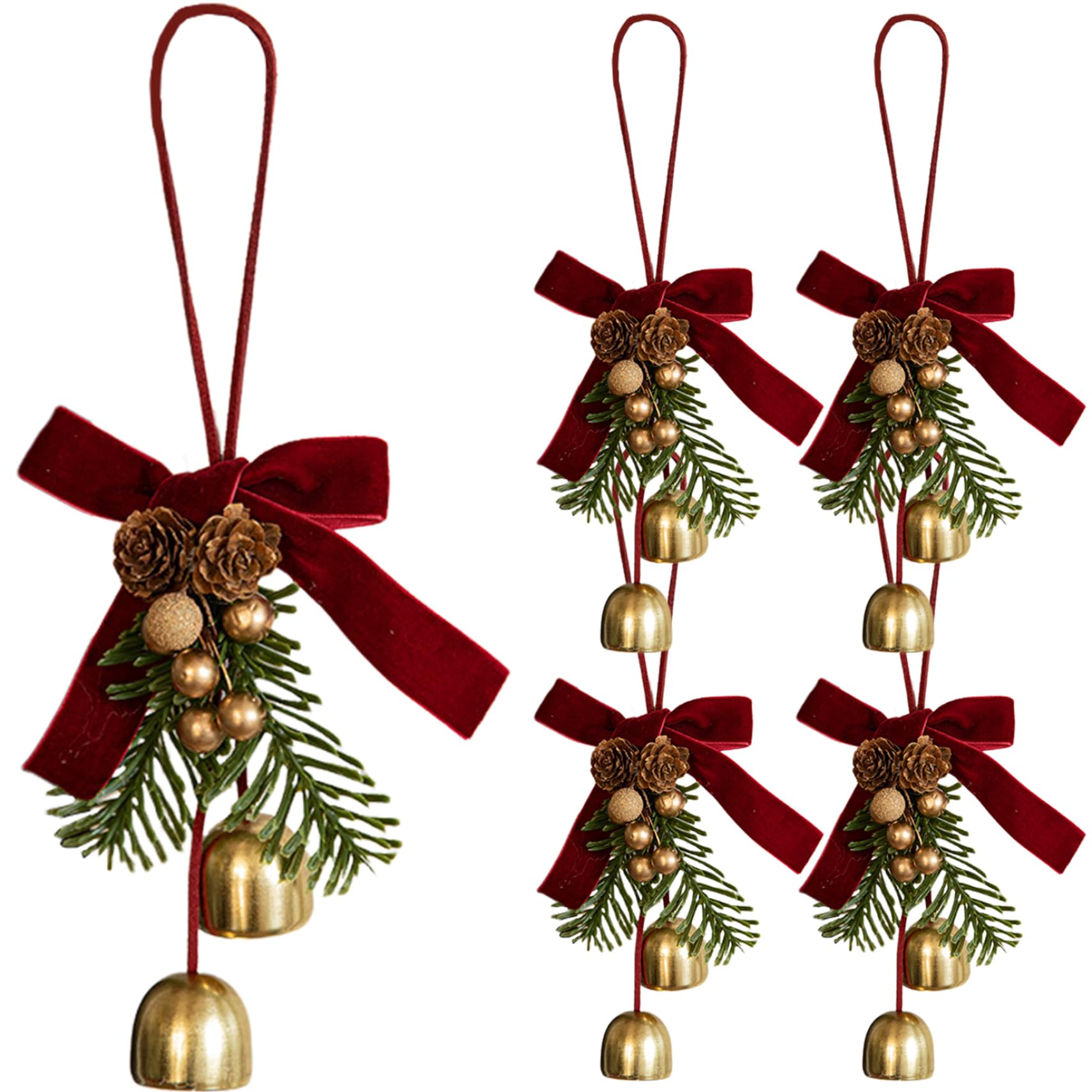 Lazos de Navidad de terciopelo con campanas doradas para decorar tu árbol y mesas de boda