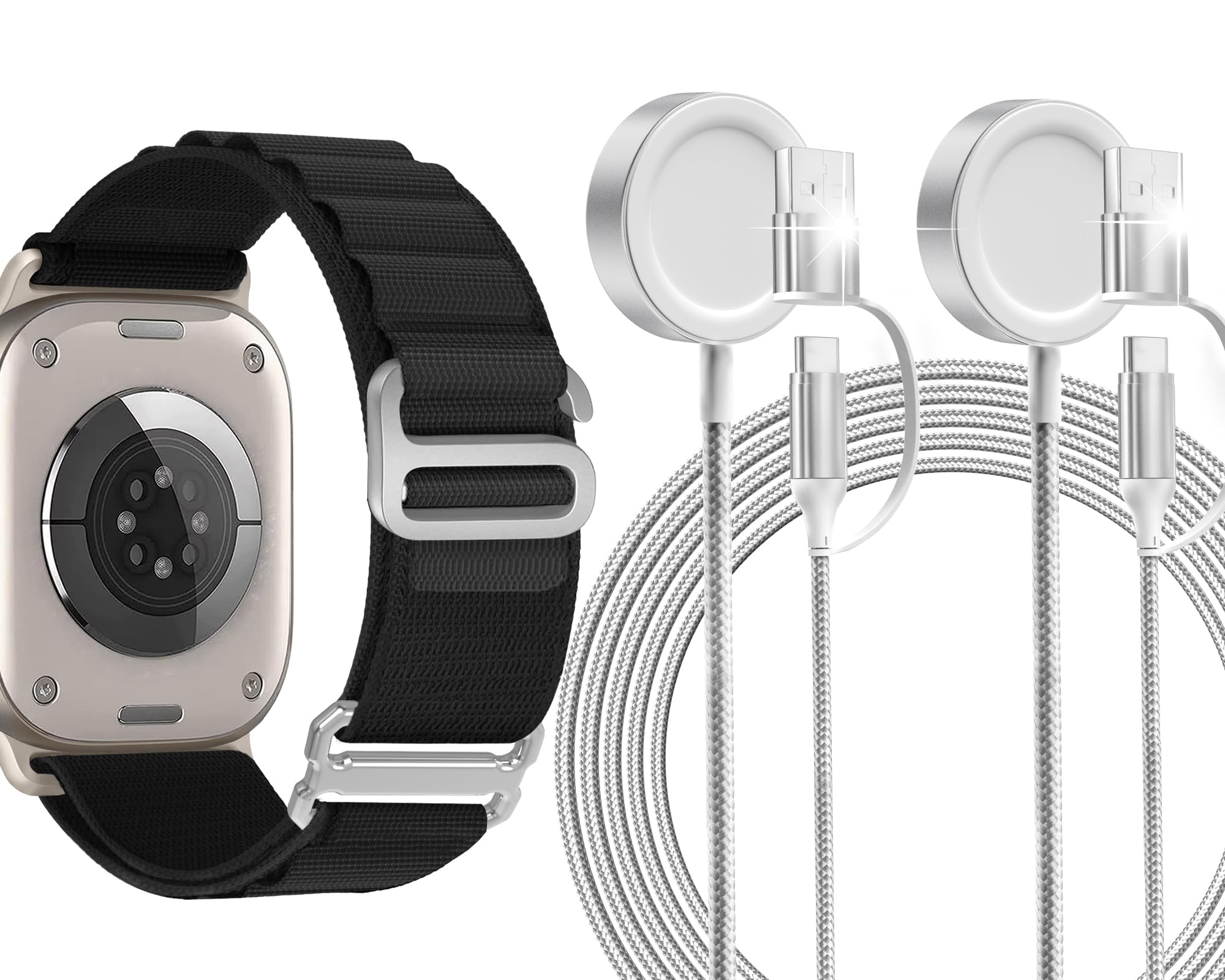 1 Pack for Apple Watch Alpine Loop Nylon Ultra 2/Ultra Band, 2 Pack Apple Watch Charger, Magnetic Wireless Fast Wireless Charging Cord Cable for USB C/USB A