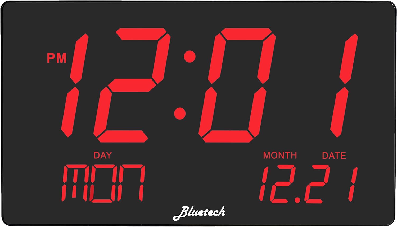BLUETECH Oversized LED Digital Clock- Extra Large Display, Easy to Read 3 Inch Digits, Sleek Design - Wall-Shelf Clock for Home Or Office Use