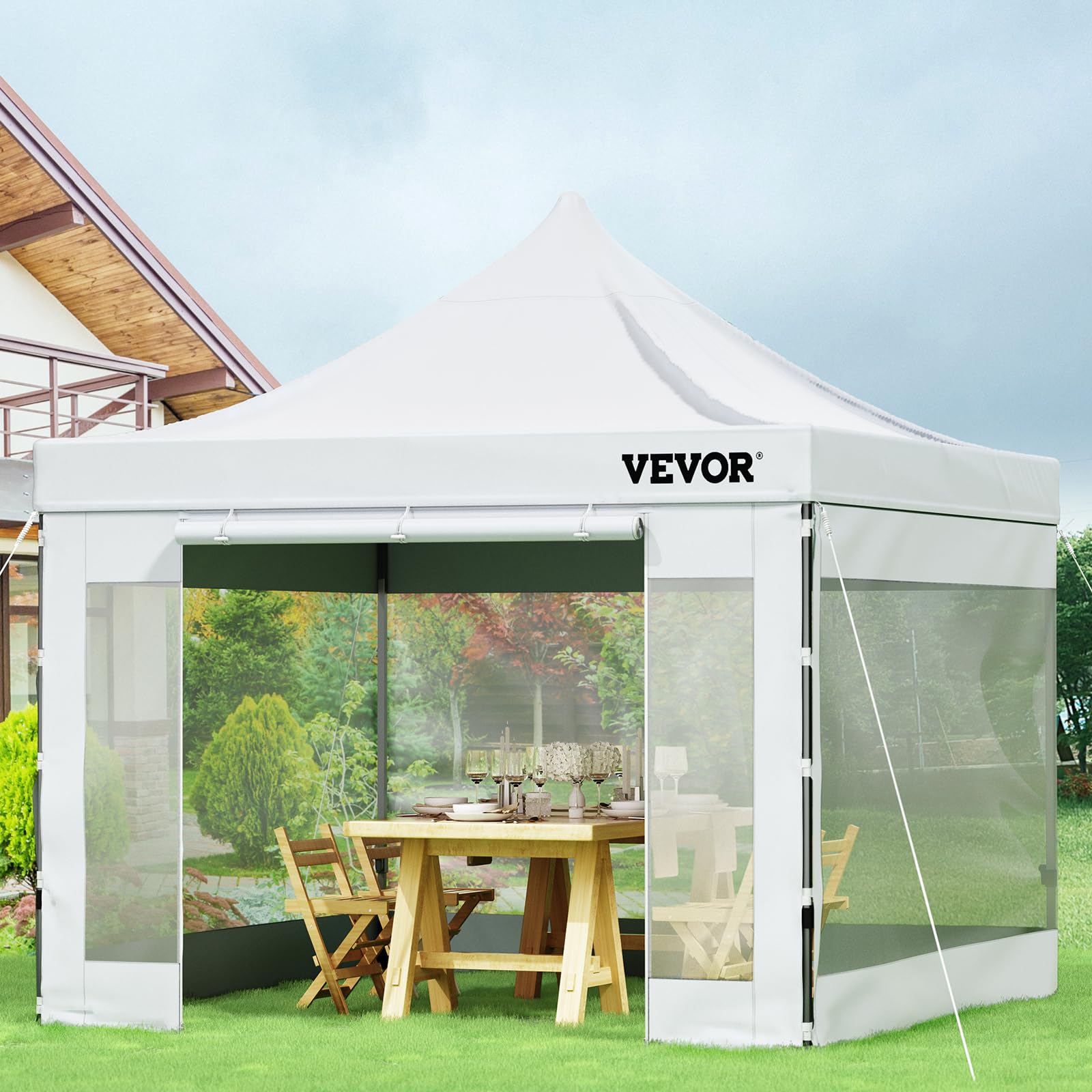 VEVOR Tonnelle Imperméable Tente Pop-up Jardin avec Parois Latérales Pavillon Terrasse Extérieure Abri Pliable Soleil Pluie Neige Résistant aux UV et Sac à roulettes pour Fête Arrière-Cour