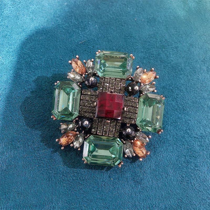 Image of Baroque Rhinestone Brooch Pin for Women Men Vintage Rectangle Crystal Round Ball Victorian Art Deco Brooches Lapel Pins Elegant Dress Accessories Wedding Birthday Jewelry Corsage