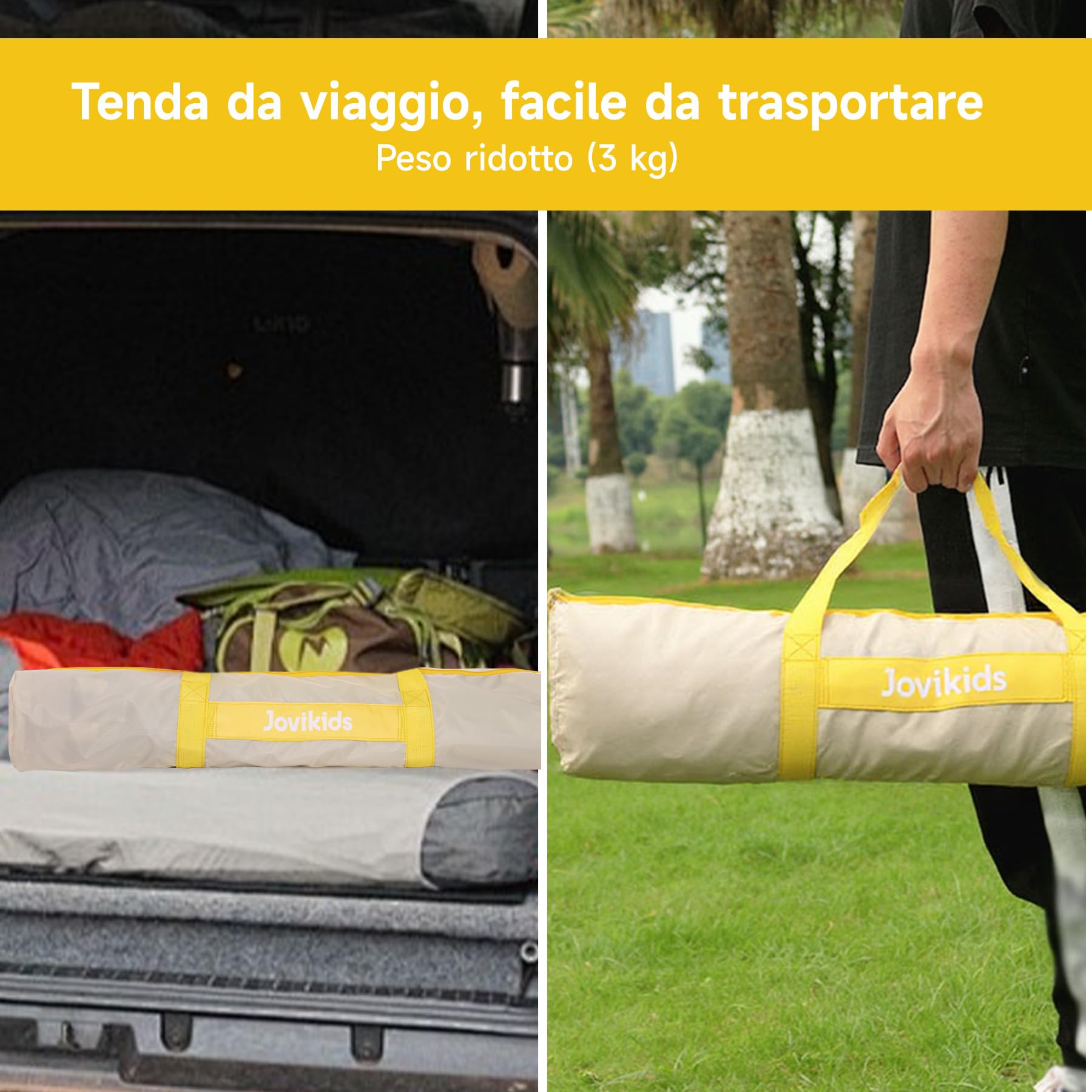Jovikids Pop Up Tienda Campaña Infantil con Bolsa, Fácil de Montar, Malla con Cremallera, Tipi como Regalo para Niñas y Niños,Casita Interior y Exterior (Amarillo+Verde