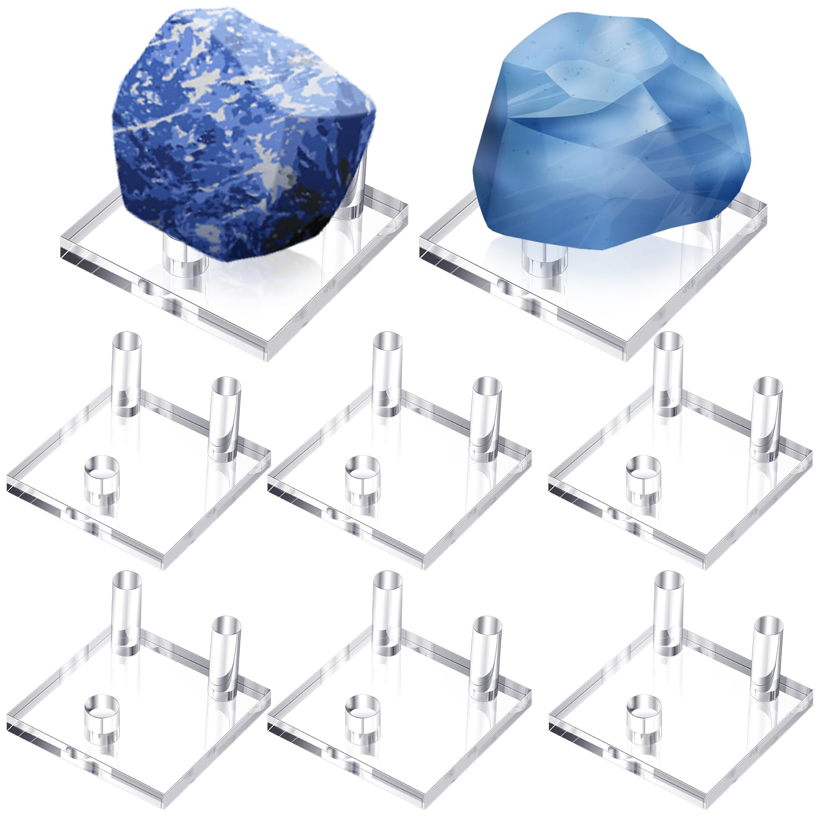 Weysat 8 Pcs Rock Display Stand Rock and Mineral Display Stands Geode Display Stand 3 Peg Acrylic Display Stand Clear Square Picture Stands Holder for Geodes Mineral Agate(2 x 2 x 0.3 Inch)