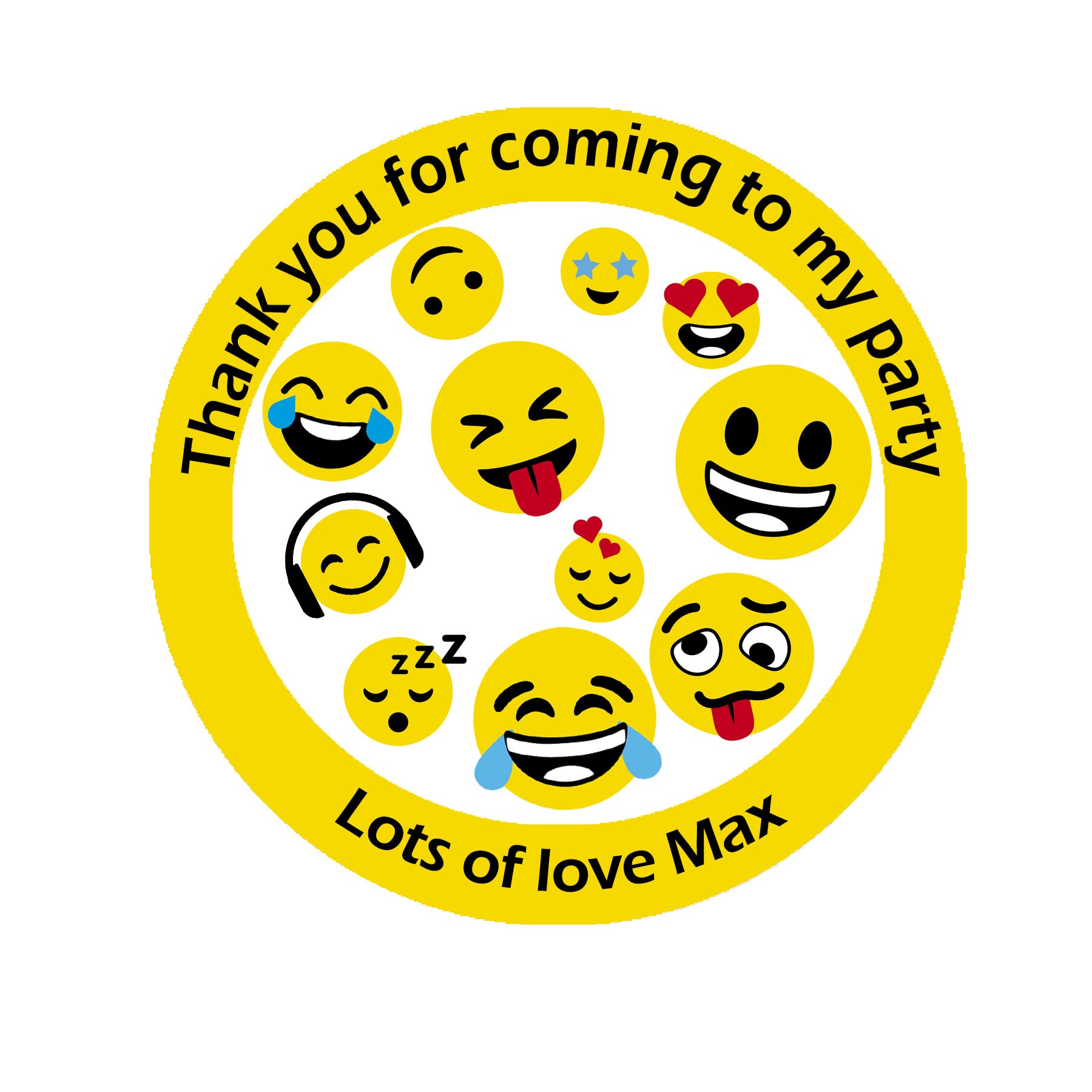 Treasured Forever Yellow 24 X Personalised Emoji Smile Funny Face Birthday Stickers For Party Thank You Sweet Cone Bags Video Kids Games Party Bus (D1 - )
