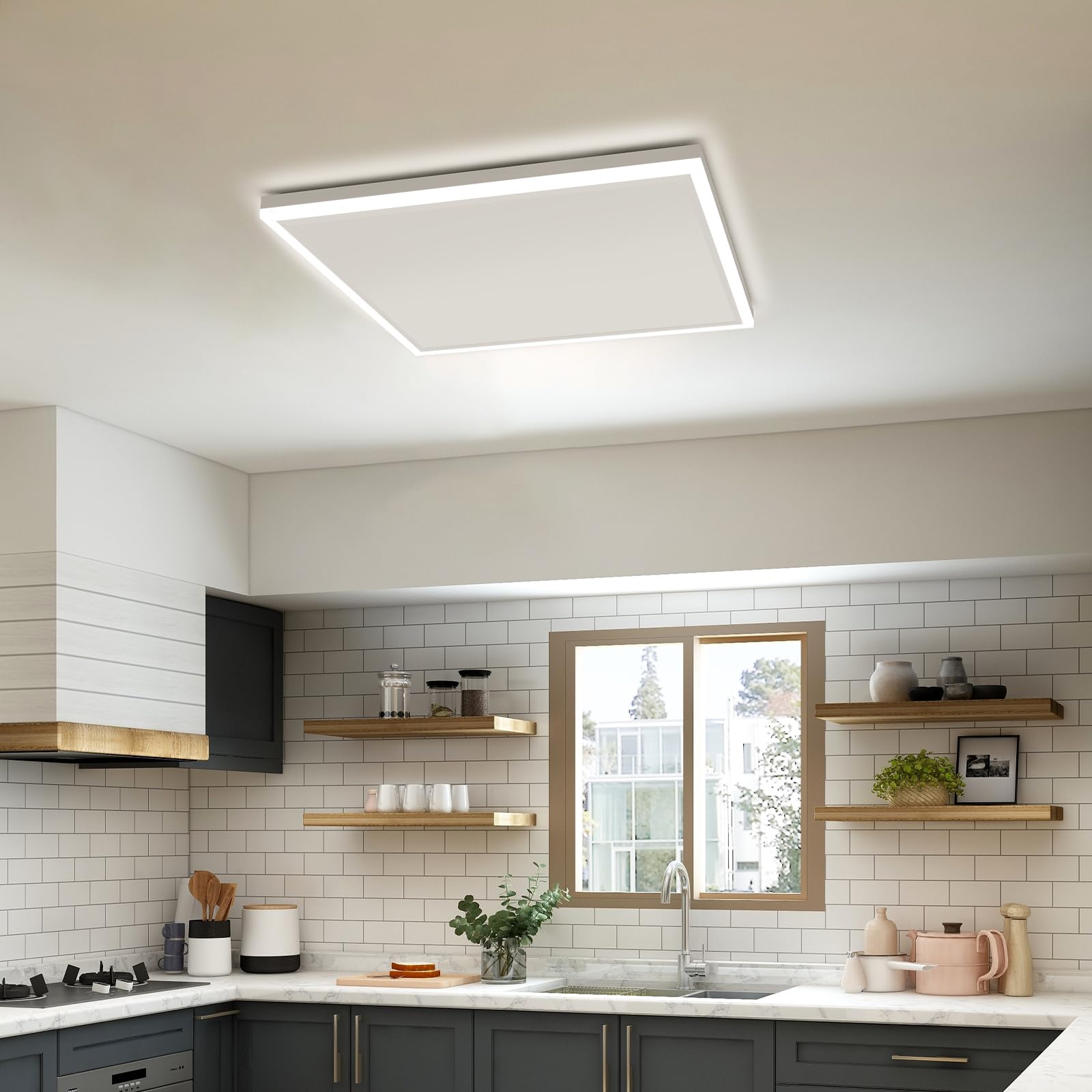 Calefacción infrarroja con termostato, 400 W, calefacción de techo, infrarrojos con iluminación LED, calefacción infrarroja, montaje en techo, control por aplicación, calefacción eléctrica, panel