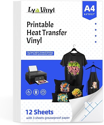 Vinilo de transferencia de calor imprimible para camisetas, 12 hojas, papel de transferencia de calor imprimible de 8.5 x 11 pulgadas para impresión