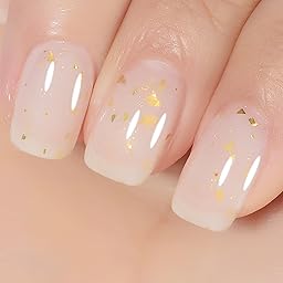 YTD Likomey Smalto Semipermanente per Unghie in gel,15ml Lamina d'oro Nudo Bianco Latte Traslucido Gelatina di Cristallo Naturale Smalti Semipermanenti Gel Nail Polish