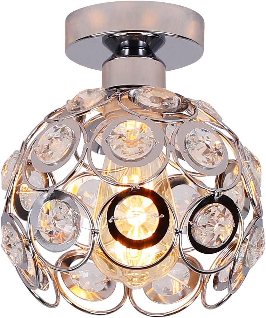 Ganeed Crystal Chandelier Ceiling Lighting Mini Crystal Light Fixture Flush Mount Ceiling Light Chrome Lamp Shade for Hallway Kitchen Bedroom Closet Living Room,E27 Socket