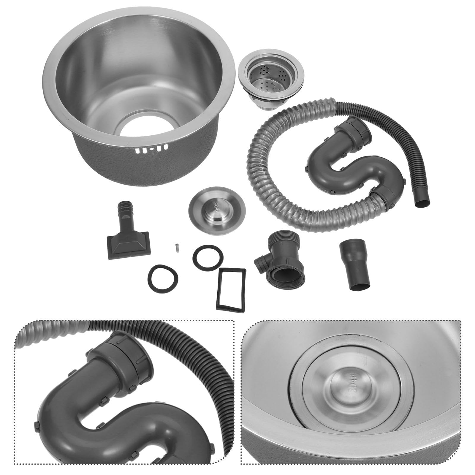 ibasenice Fregadero Mini Redondo de Acero Inoxidable para Cocina Camper con Kit de Desagüe y Rebosadero, Solución Compacta para Uso Diario en Caravanas y Autocaravanas