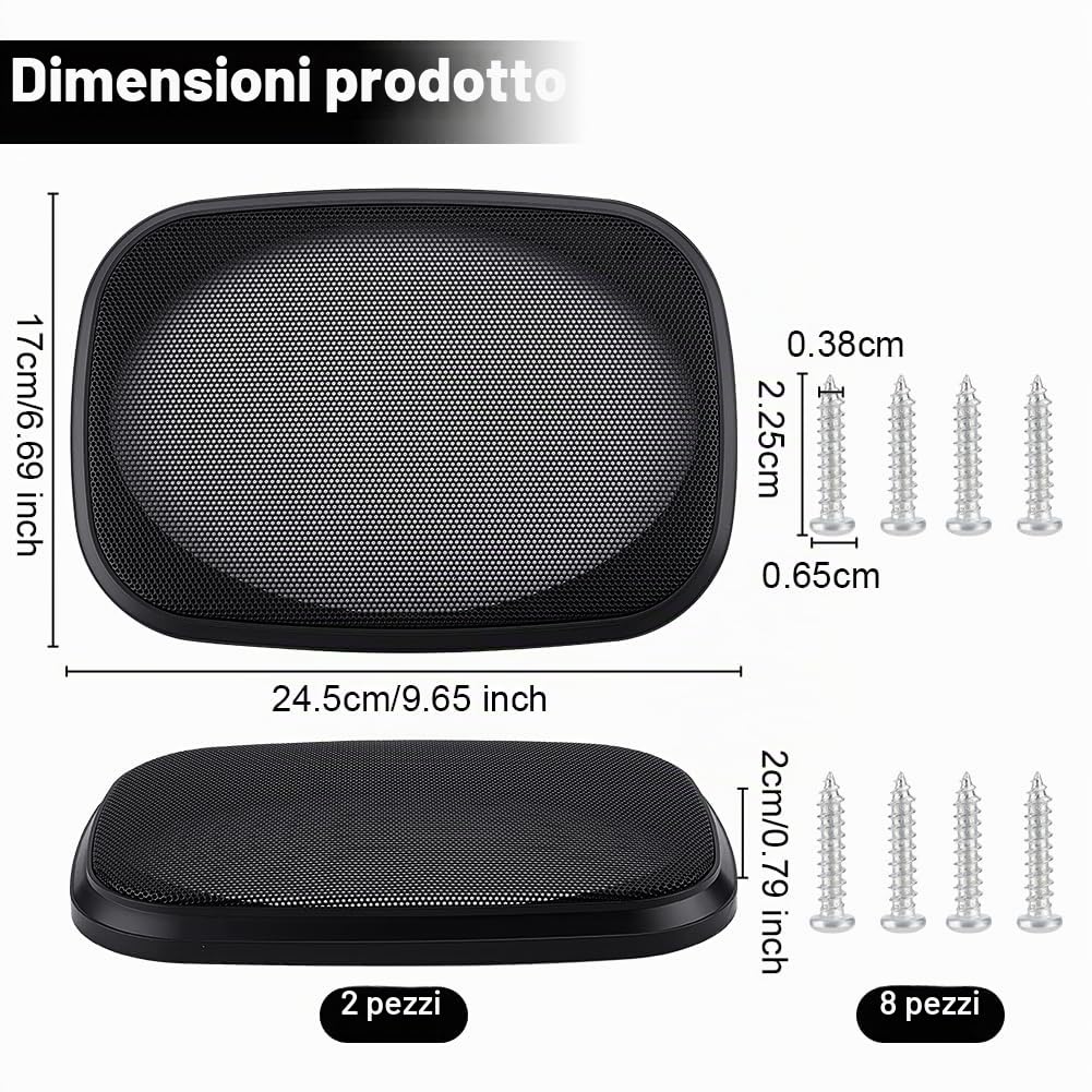 OLYCRAFT Set Di 2 Griglie Rettangolari Per Altoparlanti – 24,5x17 Cm Con Viti, Rete Nera In Ferro E Plastica Per Fai Da Te Audio - 2