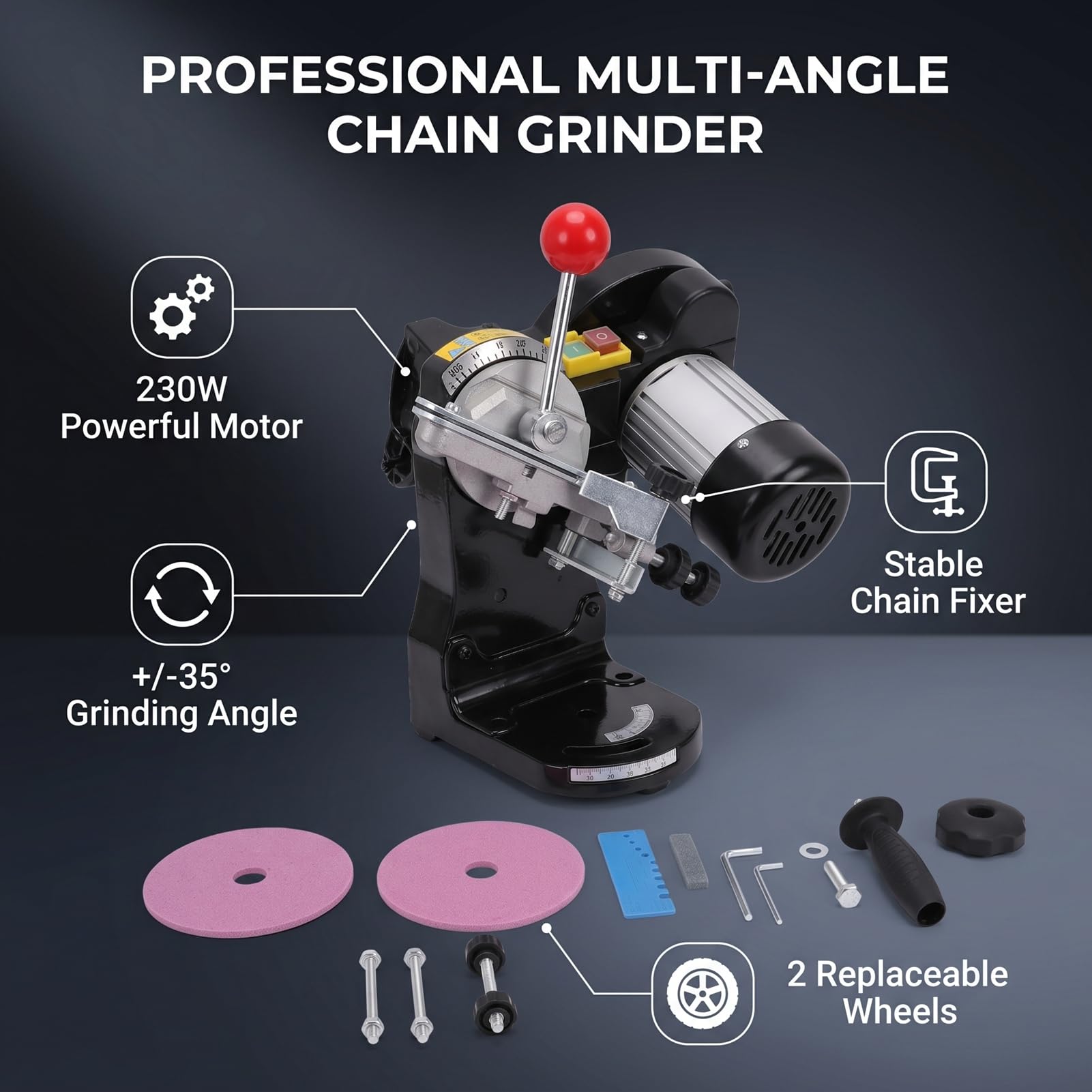 Fafeicy Affilatrice per Motosega da Banco, Smerigliatrice Elettrica da 230 W 3000 Giri/min (Spina europea)